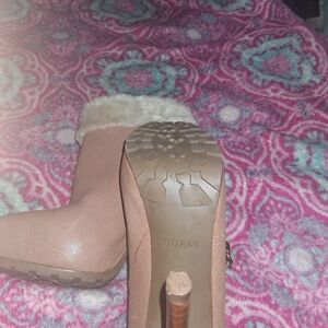 Guess Tan Heeled Boots with Fur Trim